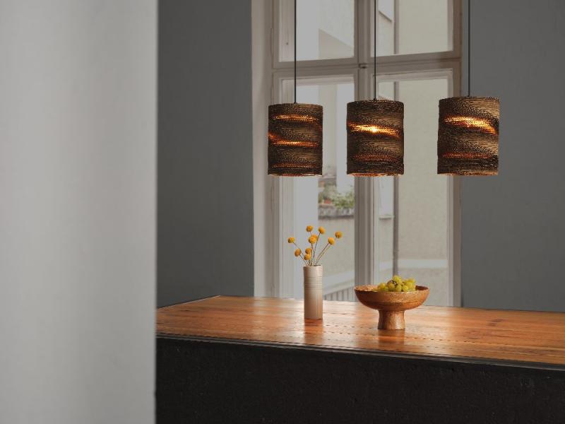 OSRAM Pendelleuchte Cylinder 3-flammig, braun, Ø 20 cm, aus Wellpappe