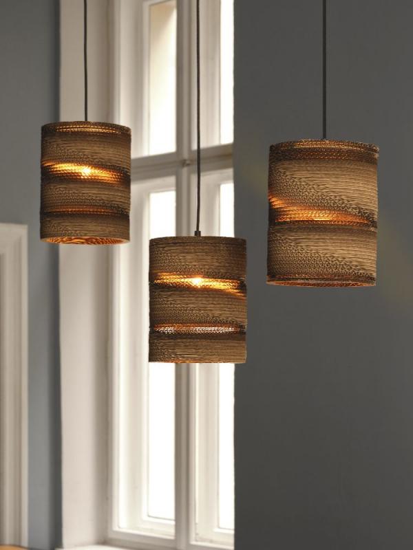 OSRAM Pendelleuchte Cylinder 3-flammig, braun, Ø 20 cm, aus Wellpappe