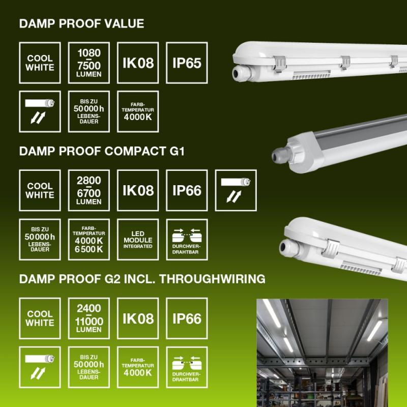 120cm LEDVANCE DAMP PROOF VALUE 1200 LED Feuchtraumleuchte 20 W 4000 K neutralweiß IP65