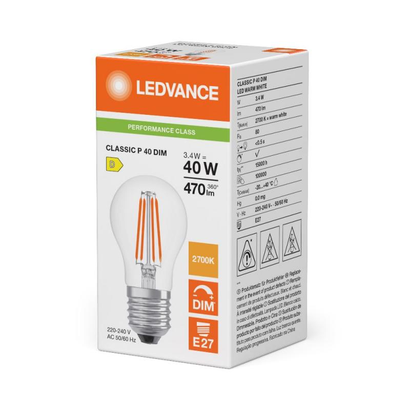 Ledvance E27 CLASSIC Filament LED Tropfen Lampe dimmbar klar 3,4W wie 40W 2700K warmweiß