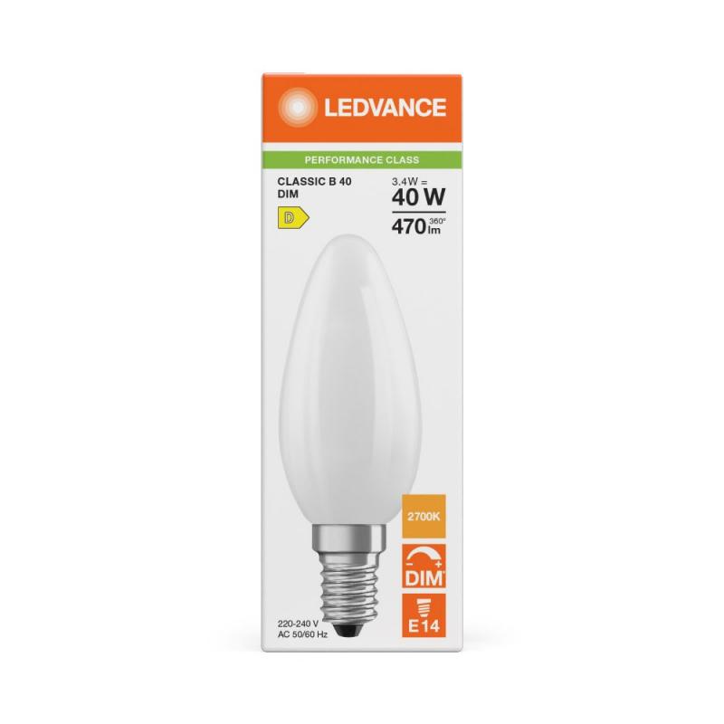 Ledvance E14 LED Kerzenlampe Classic dimmbar matt 3,4W wie 40W 2700K warmweißes Licht