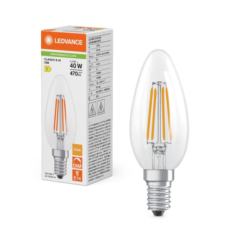 Ledvance E14 LED Kerzenlampe Classic dimmbar klar 3,4W wie 40W 2700K warmweißes Licht
