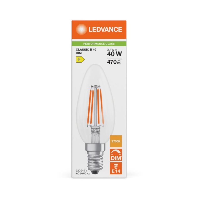 Ledvance E14 LED Kerzenlampe Classic dimmbar klar 3,4W wie 40W 2700K warmweißes Licht