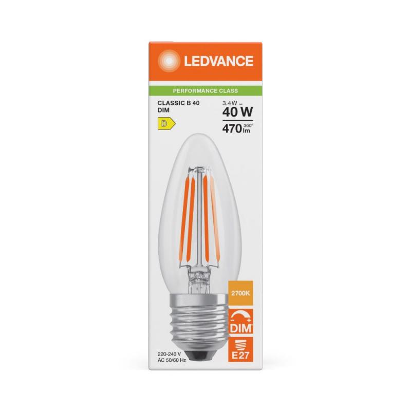 Ledvance E27 LED Kerzenlampe Classic B40 dimmbar klar 3,4W wie 40W 2700K warmweißes Licht