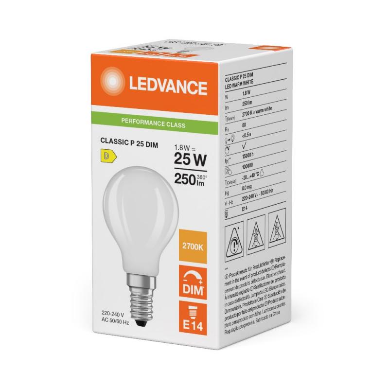 Ledvance E14 LED Tropfenlampe Classic matt dimmbar 1,8W wie 25W 2700K warmweißes Licht