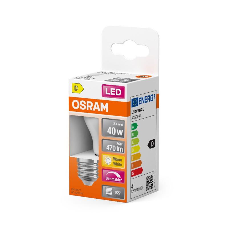 OSRAM E27 LED Superstar Classic P 40 matt dimmbar 3,4W wie 40W warmweißes Licht für eine gemütliche Wohnraumbeleuchtung