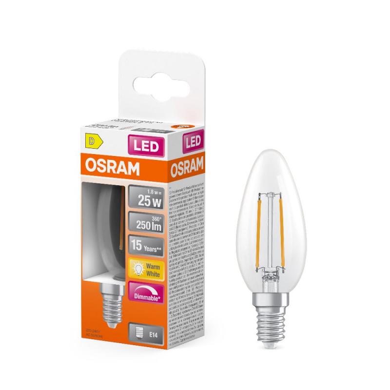 OSRAM E14 LED Superstar Classic B 25  FILAMENT Kerzen Lampe klar dimmbar 1,8W wie 25W warmweißes Licht