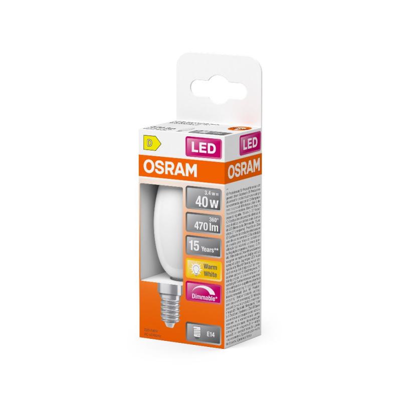 OSRAM E14 Superstar Classic B 40 Filament LED Kerzenlampe matt dimmbar 3,4W wie 40W warmweißes Licht