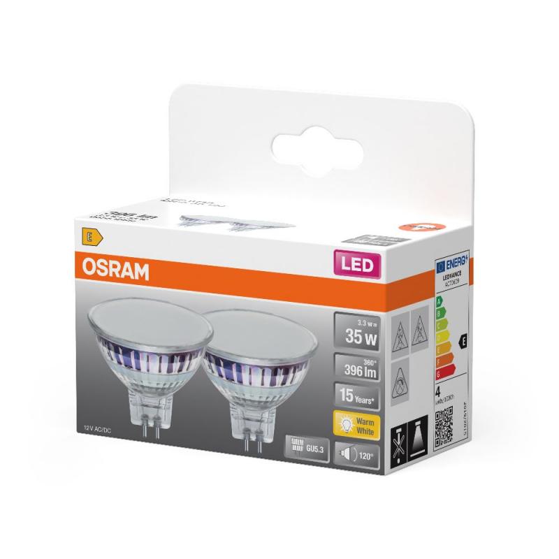2er Pack OSRAM GU5.3 LED MR 16 Strahler 3,3W=35W 120°-Abstrahlwinkel 2700K warmweißes Licht 12V