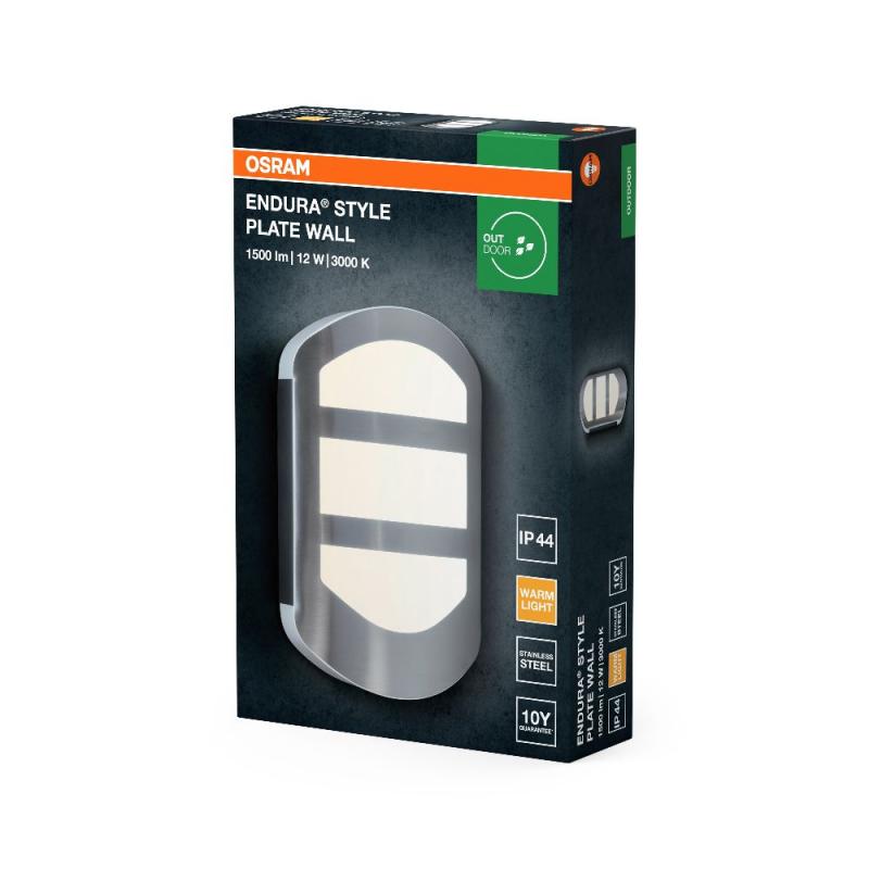 OSRAM  ENDURA Style Plate WALLWandleuchte 12W Warmweißes Licht in moderner Edelstahloptik mit indirektem Licht, für Eingangsbeleuchtung und Fassaden