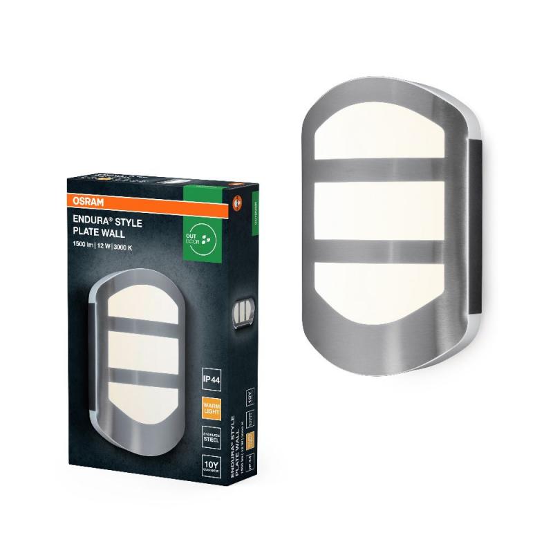OSRAM  ENDURA Style Plate WALLWandleuchte 12W Warmweißes Licht in moderner Edelstahloptik mit indirektem Licht, für Eingangsbeleuchtung und Fassaden