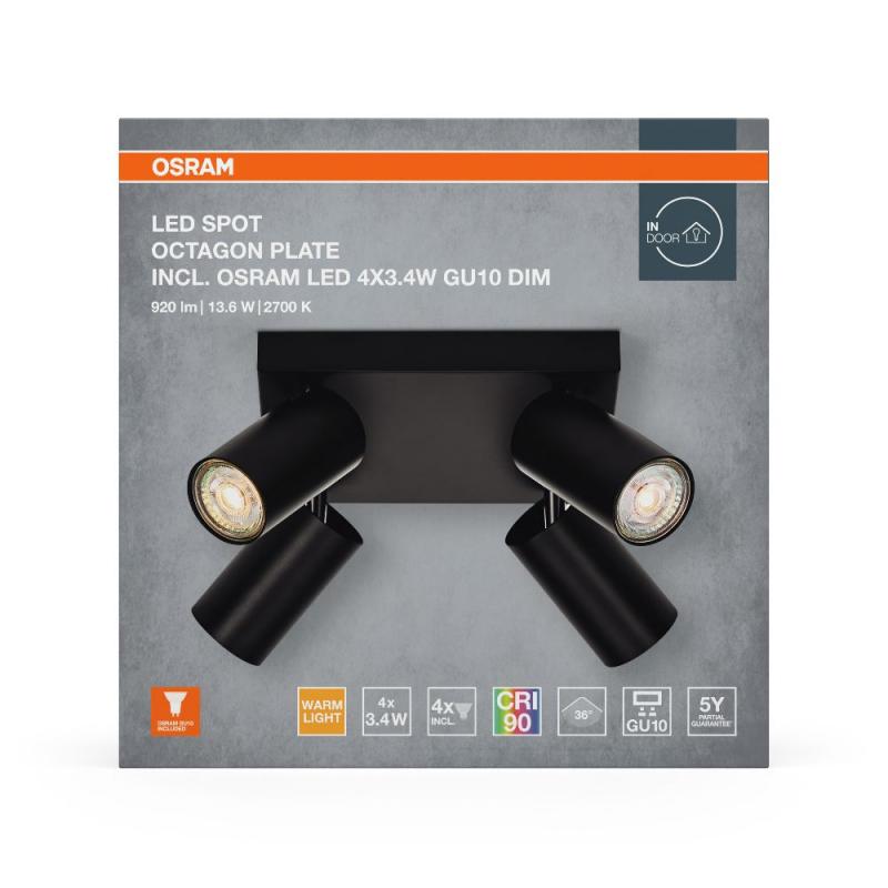 OSRAM LED Spot Octagon 4er Deckenstrahler dimmbar Schwarz - Leuchte mit flexiblen, dimmbaren GU10-Strahlern