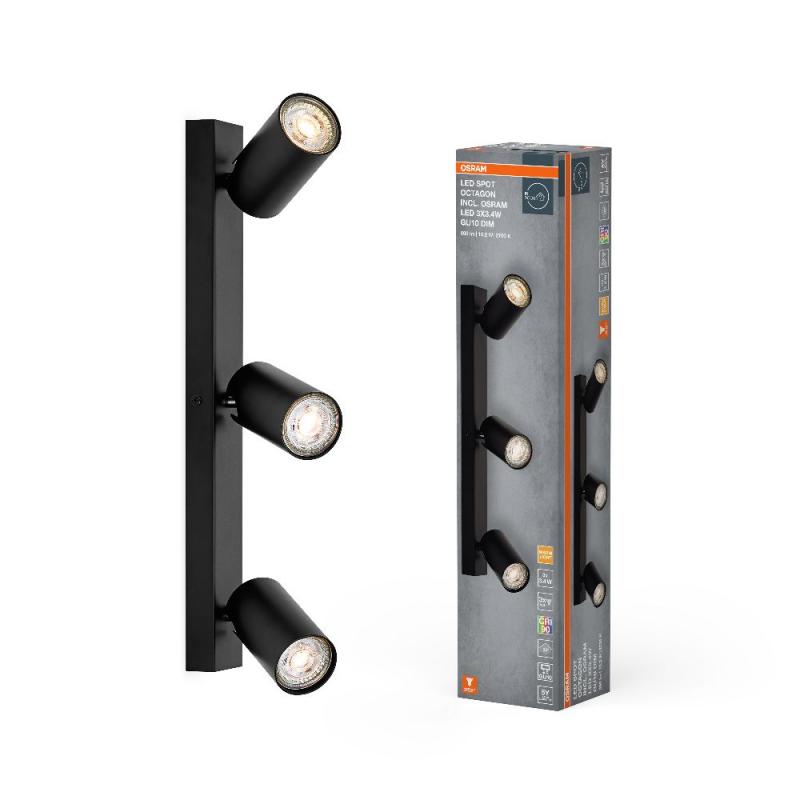 OSRAM LED Spot Octagon 3er Wand- und Decken Strahler dimmbar Schwarz