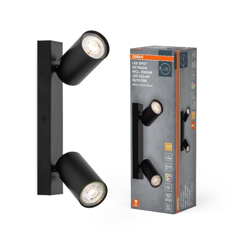 OSRAM LED Spot Octagon 2er Wand- und Decken Strahler dimmbar Schwarz