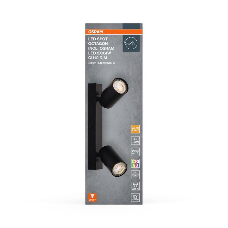 OSRAM LED Spot Octagon 2er Wand- und Decken Strahler dimmbar Schwarz