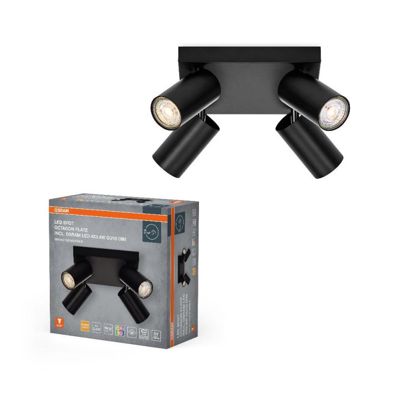 OSRAM LED Spot Octagon 4er Deckenstrahler dimmbar Schwarz - Leuchte mit flexiblen, dimmbaren GU10-Strahlern