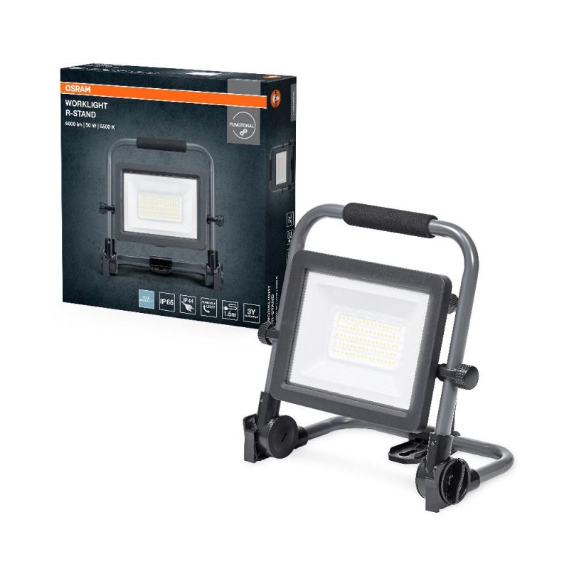 OSRAM LED WORKLIGHT VALUE R-STAND 50W 865 IP65  - kaltweiße Lichtfarbe, batteriebetrieben, USB-Ladefunktion dank integrierter Power Bank, tragbar, IP54