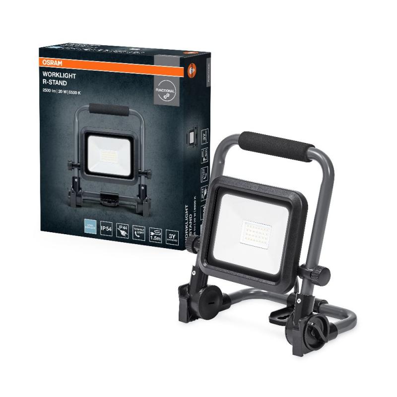 OSRAM  LED WORKLIGHT VALUE R-STAND 20W 865 IP65  - kaltweiße Lichtfarbe, batteriebetrieben, USB-Ladefunktion dank integrierter Power Bank, tragbar, IP54