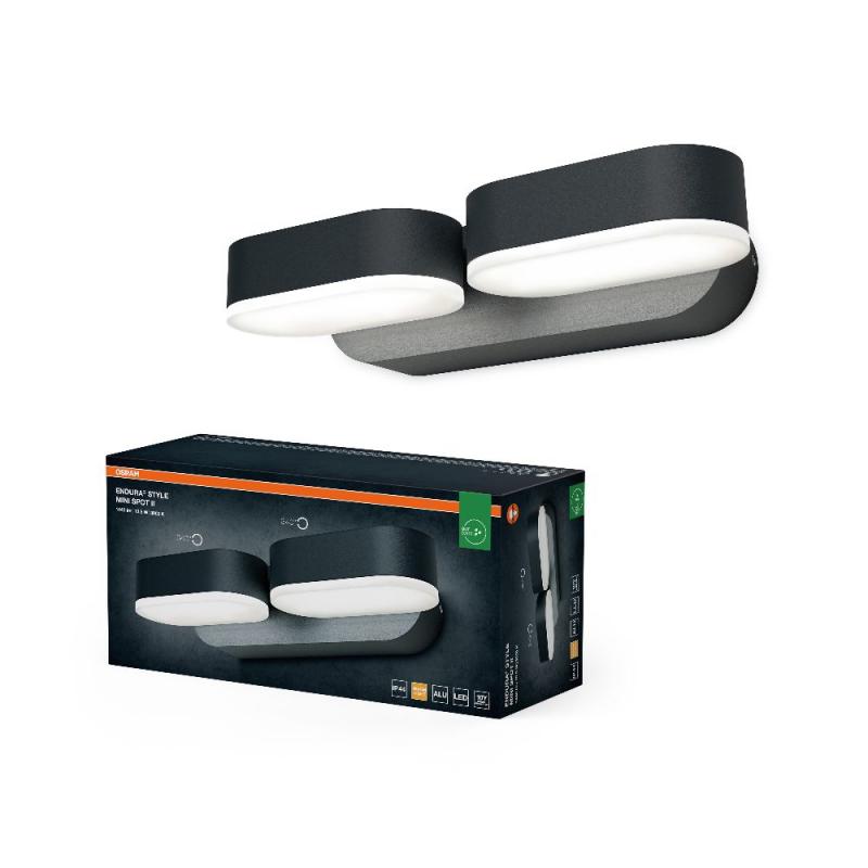 OSRAM 2-Strahlige LED Outdoor Wandleuchte Endura Style Mini Spot II 13W Anthrazit IP44 - mit 340° drehbarem Kopf, ideal für Eingangsbeleuchtung
