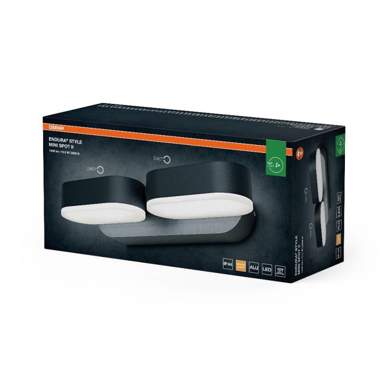 OSRAM 2-Strahlige LED Outdoor Wandleuchte Endura Style Mini Spot II 13W Anthrazit IP44 - mit 340° drehbarem Kopf, ideal für Eingangsbeleuchtung