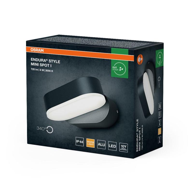 Moderne schwenkbare OSRAM LED Wandleuchte Endura Style Mini Spot I dunkelgrau IP44