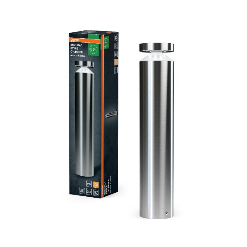 50cm hohe Osram LED Wegeleuchte Endura Style Cylinder aus Edelstahl mit Rundumlicht IP44 - modernes Edelstahl-Design, IP44 für Wege und Parkplätze