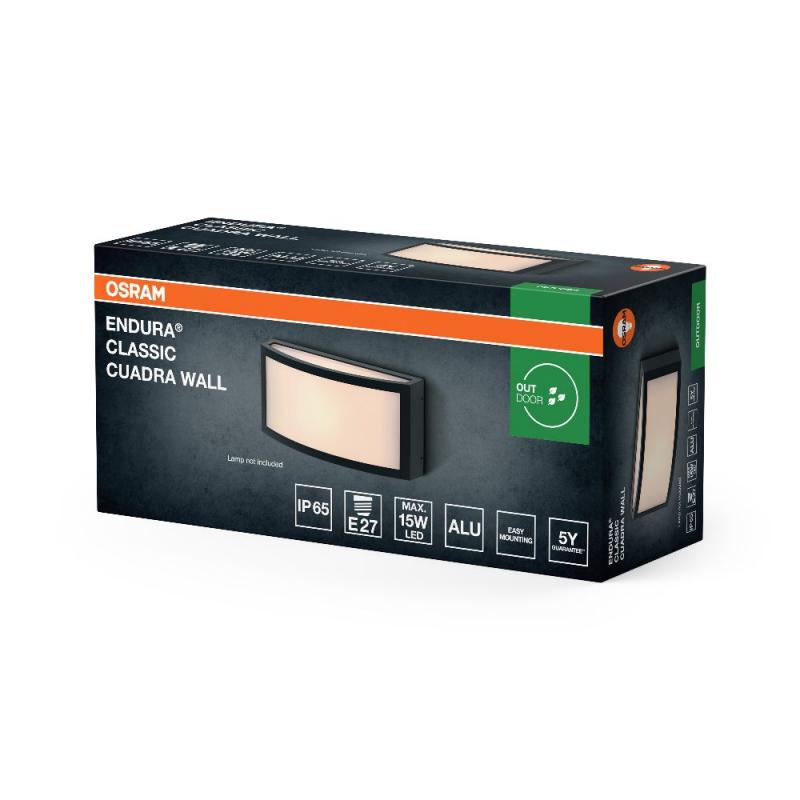 OSRAM Außenwandleuchte Endura Classic Cuadra in Dunkelgrau - schnelle & einfache Installation, mattierter Diffusor