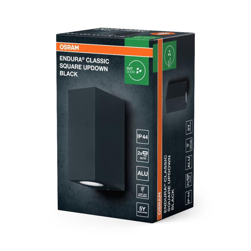 OSRAM Wandleuchte Endura Classic Square Up & Down in Schwarz aus Aluminium
