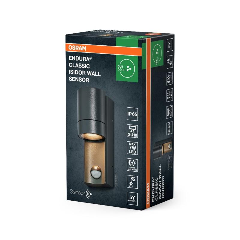 OSRAM Sensor Außenwandleuchte Endura Classic Isidor in Dunkelgrau - einfache Installation, indirekte Beleuchtung, IP65, Tageslichtsensor, Bewegungsmelder