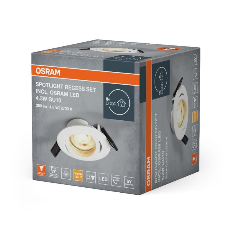 OSRAM Einbauleuchte mit Twist Lock schwenkbar mit warmweißem Licht - Rahmen aus lackiertem Metall mit auswechselbarer Osram GU10 LED