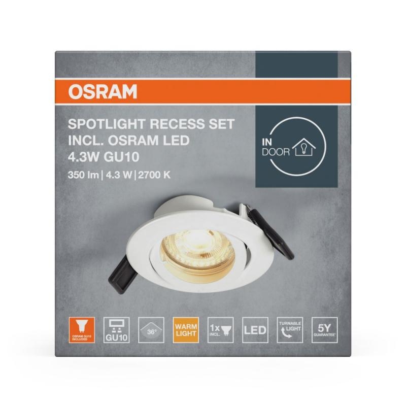 OSRAM Einbauleuchte mit Twist Lock schwenkbar mit warmweißem Licht - Rahmen aus lackiertem Metall mit auswechselbarer Osram GU10 LED