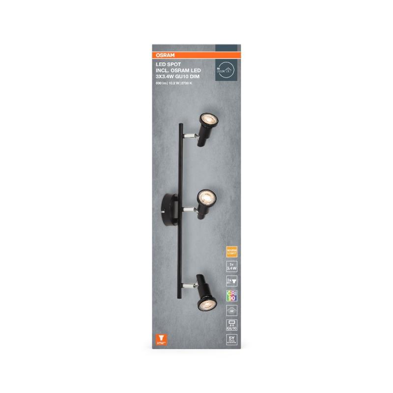 OSRAM LED SPOT GU10 3er Wand- und Decken Strahler dimmbar Schwarz 2700K warmweiße Lichtfarbe - hohe Farbwiedergabe