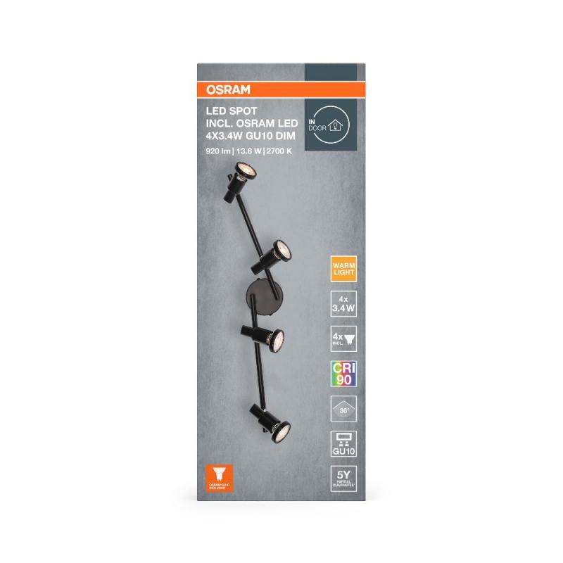 OSRAM LED SPOT GU10 4er Deckenstrahler dimmbar Schwarz 2700K warmweiße Lichtfarbe - hohe farbwiedergabe