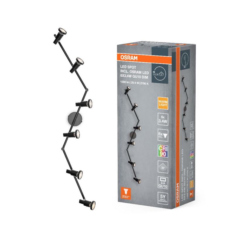 OSRAM LED SPOT GU10 6er Deckenstrahler dimmbar Schwarz 2700K warmweiße Lichtfarbe - hohe farbwiedergabe