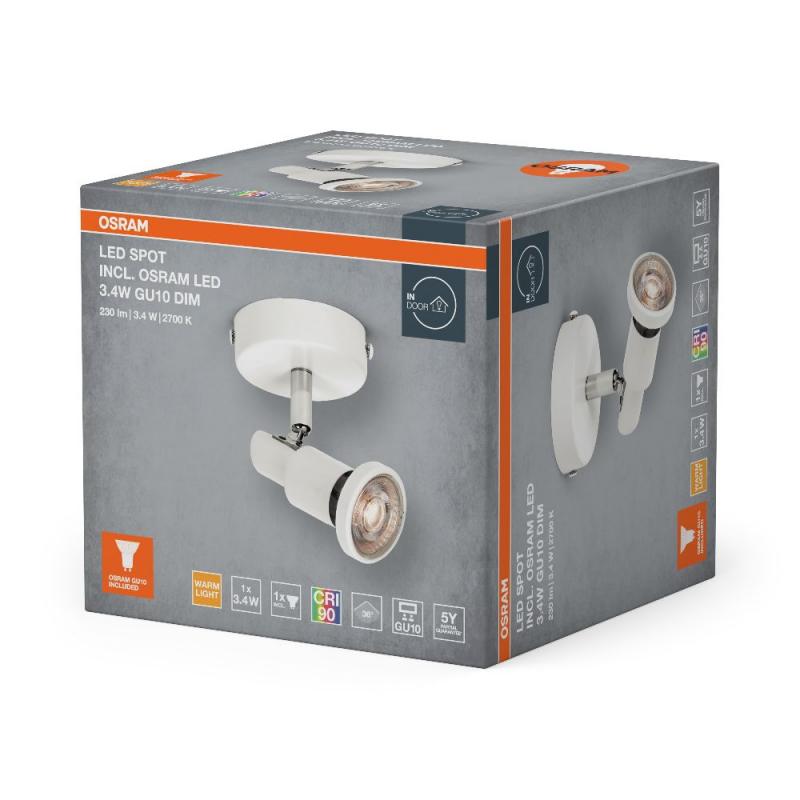 OSRAM LED SPOT GU10 1er Wand- und Decken Strahler dimmbar Weiß 2700K warmweiße Lichtfarbe mit hoher Farbwiedergabe