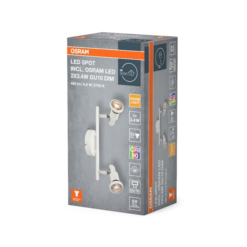 OSRAM LED SPOT GU10 2er Wand- und Decken Strahler dimmbar Weiß 2700K warmweiße Lichtfarbe mit hoher Farbwiedergabe