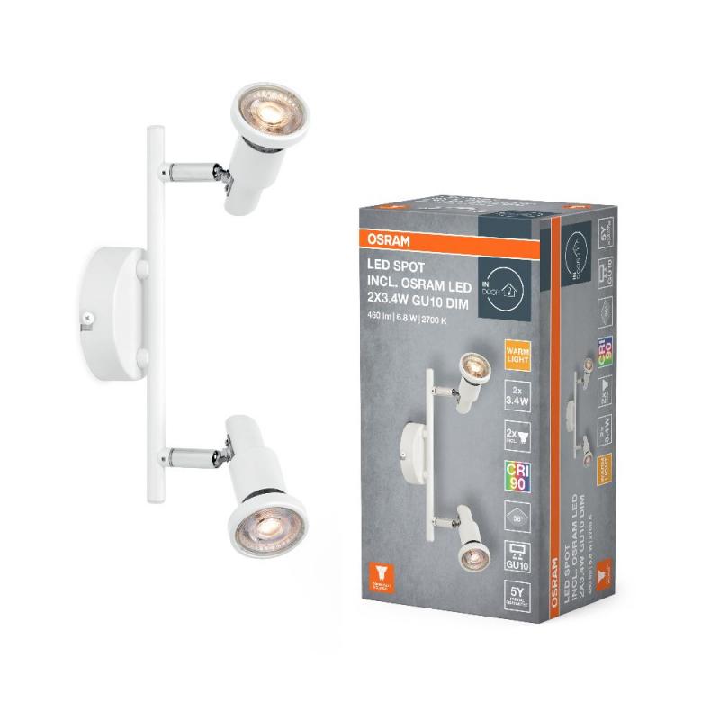 OSRAM LED SPOT GU10 2er Wand- und Decken Strahler dimmbar Weiß 2700K warmweiße Lichtfarbe mit hoher Farbwiedergabe