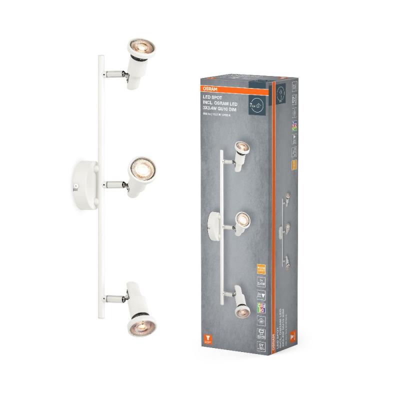 OSRAM LED SPOT GU10 3er Wand- und Decken Strahler dimmbar Weiß 2700K warmweiße Lichtfarbe mit hoher Farbwiedergabe
