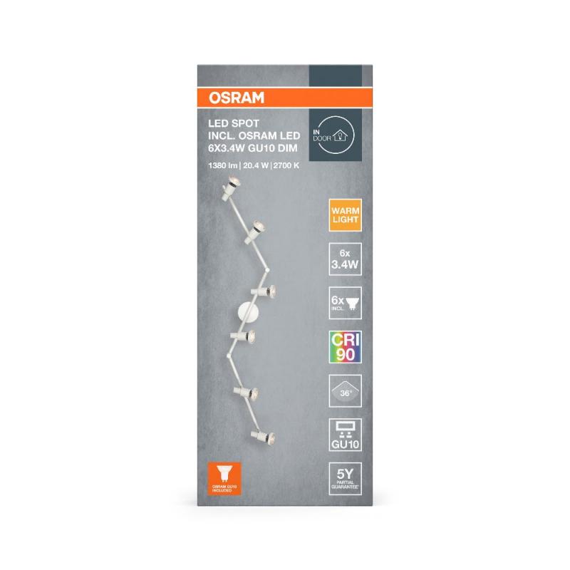 OSRAM LED SPOT GU10 6er Deckenstrahler dimmbar Weiß 2700K warmweiße Lichtfarbe mit hoher Farbwiedergabe