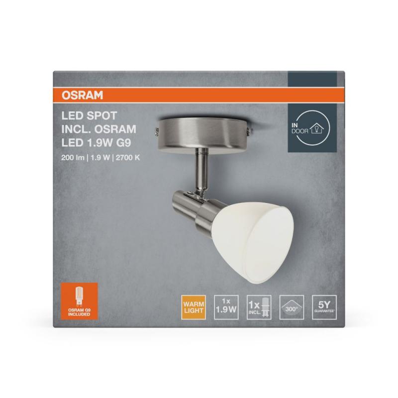 OSRAM 1-flammiger schwenkbarer LED Wandspot mit satiniertem Glas inkl. warmweißer sparsamer LED-Lampe