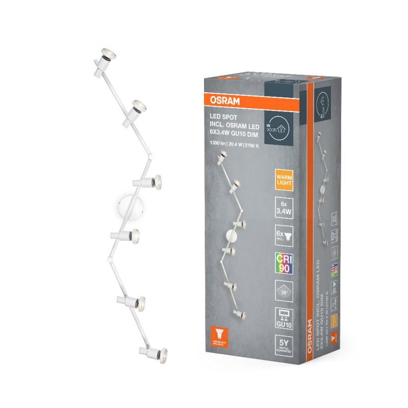 OSRAM LED SPOT GU10 6er Deckenstrahler dimmbar Weiß 2700K warmweiße Lichtfarbe mit hoher Farbwiedergabe