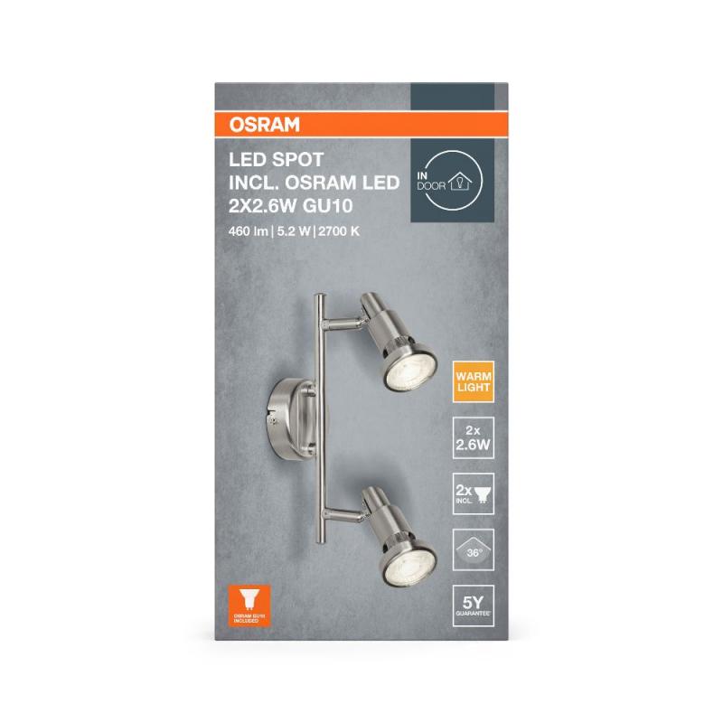 OSRAM 2-flammiger schwenkbarer Wand- und Decken Strahler aus Aluminium