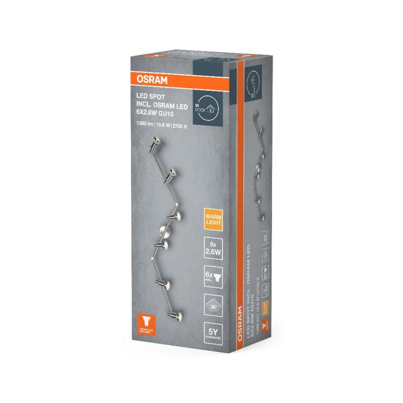 OSRAM 6-flammiger moderner LED Deckenstrahler aus Aluminium inkl 6 warmweiße LED-Lampen austasuchbar