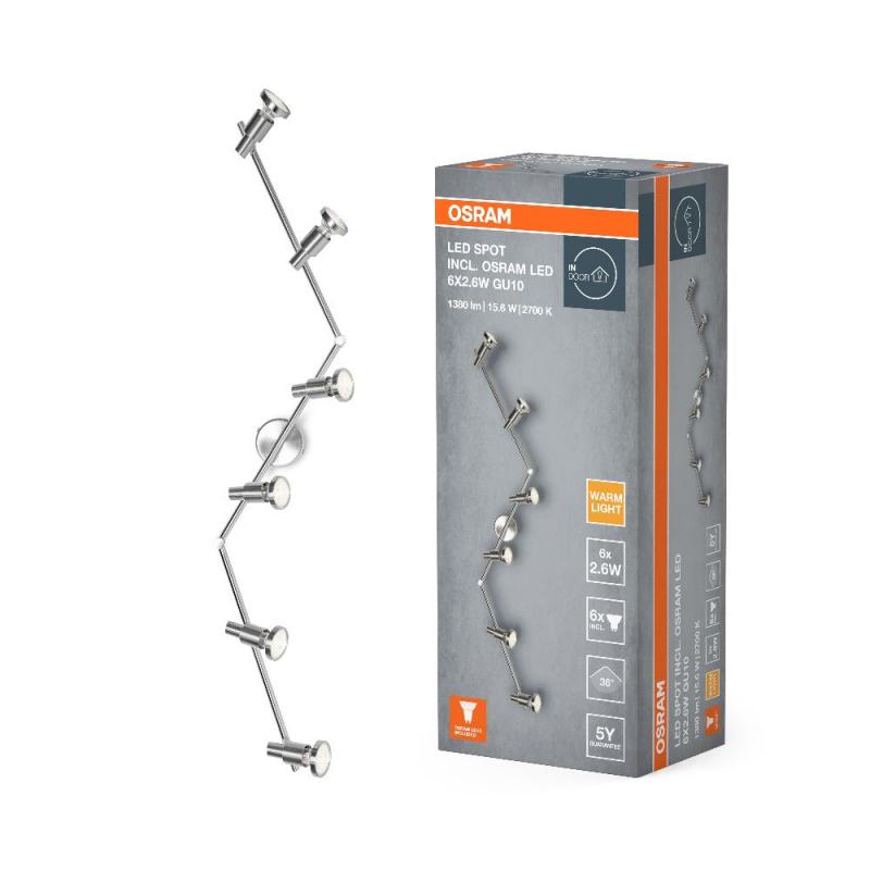 OSRAM 6-flammiger moderner LED Deckenstrahler aus Aluminium inkl 6 warmweiße LED-Lampen austasuchbar