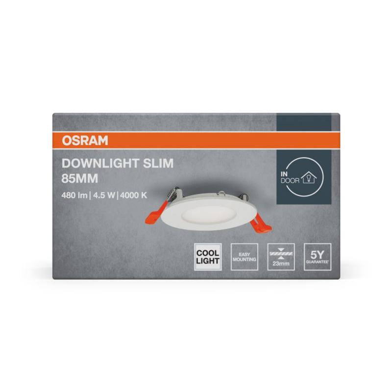 OSRAM LED Einbauleuchte ultra slim ø8cm weiß neutalweißes Licht - flaches Design, IP20, einfache Montage für Wohnräume und Küchen,