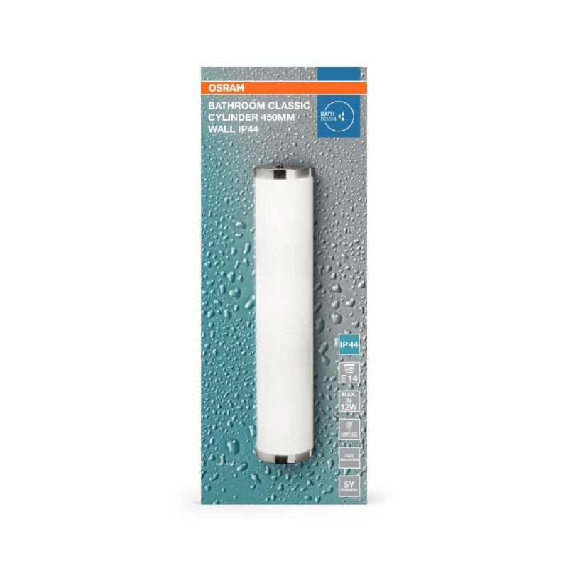 OSRAM Wandlampe & Spiegelleuchte fürs Badezimmer Classic Cylinder 45,5cm IP44 Chrom