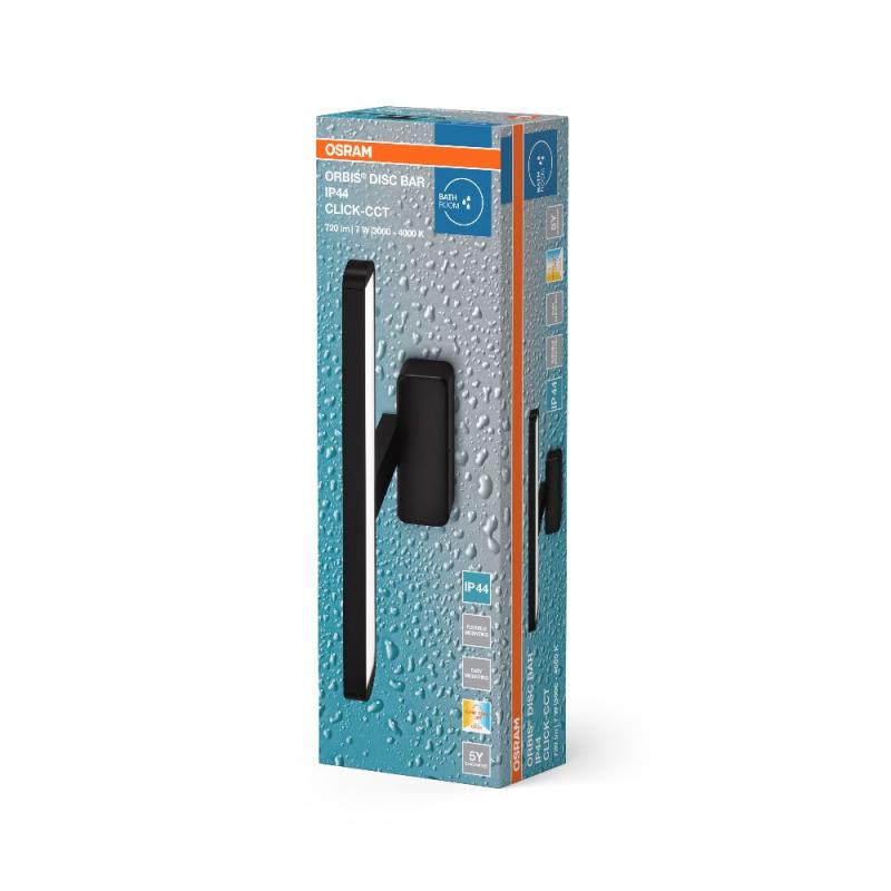 Osram LED-Spiegelleuchte fürs Badezimmer schwarz 40cm 7W IP44 Lichtfarbe per Klick von warmweiß auf kaltweiß änderbar