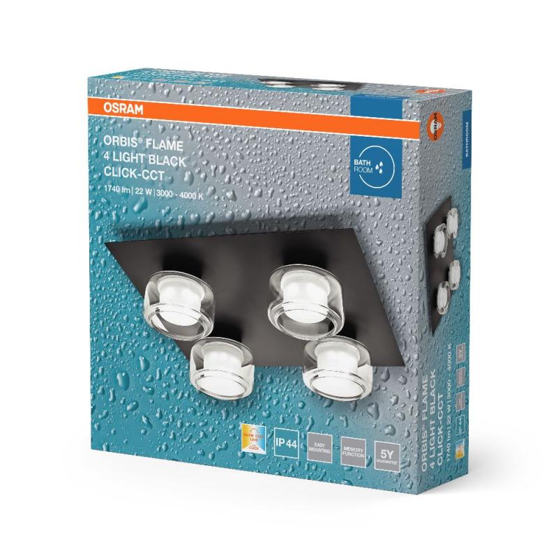 OSRAM Orbis Flame 5.5W Click CCT IP44 Deckenlampe 4-flg, auch fürs Badezimmer - mit umschaltbarer Farbtemperatur