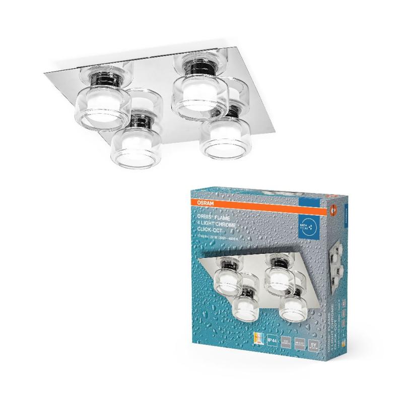 OSRAM Orbis Flame 5.5W Click CCT IP44 Deckenlampe 4-flg, in chrom - auch fürs Badezimmer - mit umschaltbarer Farbtemperatur