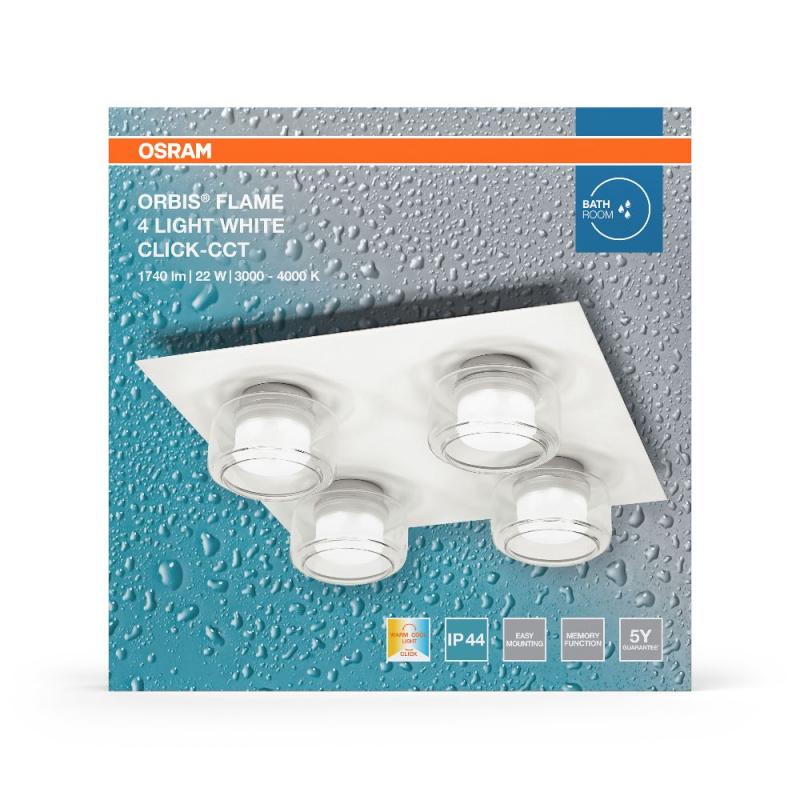 OSRAM Orbis Flame 5.5W Click CCT IP44 Deckenlampe 4-flg, in weiß - auch fürs Badezimmer - mit umschaltbarer Farbtemperatur